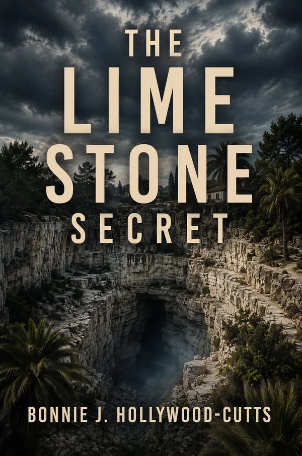 Front cover of The Lime Stone Secret by Bonnie J. Hollywood-Cutts, showing a limestone chasm beneath a stormy sky